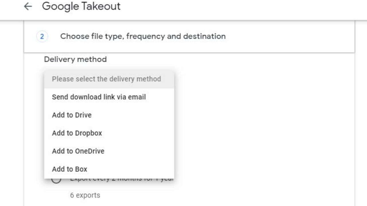 Google Takeout paso 2