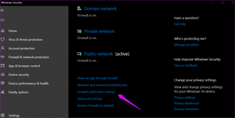 Habilitar Deshabilitar las notificaciones del firewall de Windows 10 3