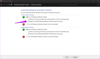 Habilitar Deshabilitar notificaciones de Firewall de Windows 10 8