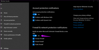 Habilitar Deshabilitar las notificaciones del firewall de Windows 10 5