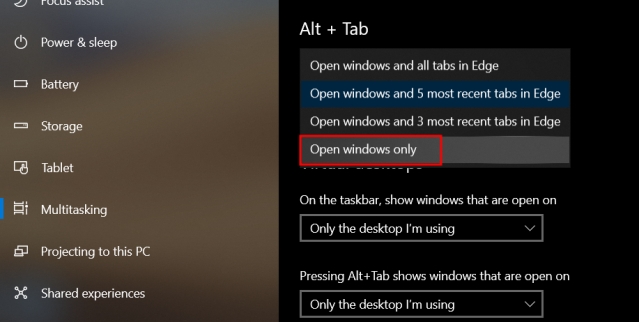 Cómo eliminar las pestañas de Microsoft Edge de Alt + Tab Switcher