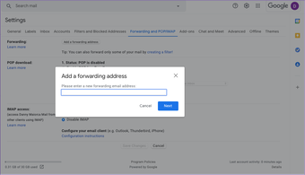 Gmail agregar dirección de reenvío