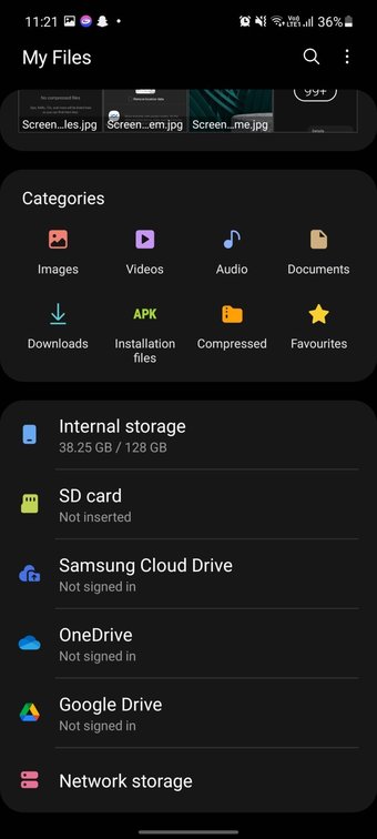 Almacenamiento en la nube de terceros en Samsung mis archivos