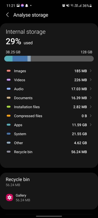 Analice el almacenamiento en la aplicación Mis archivos