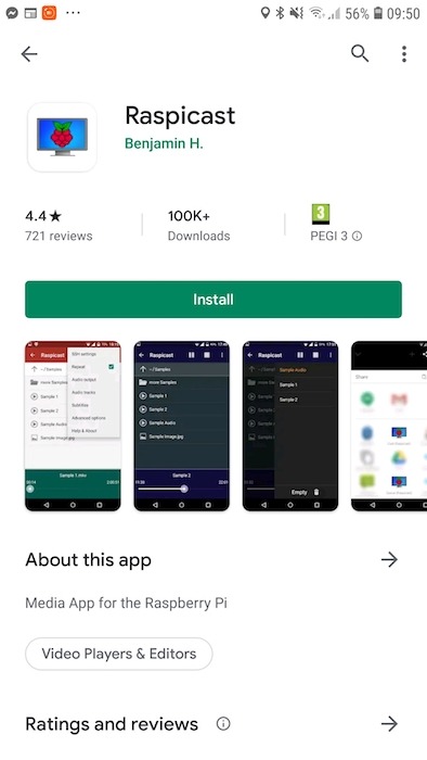 Vaya a Google Play Store e instale la aplicación Raspicast.