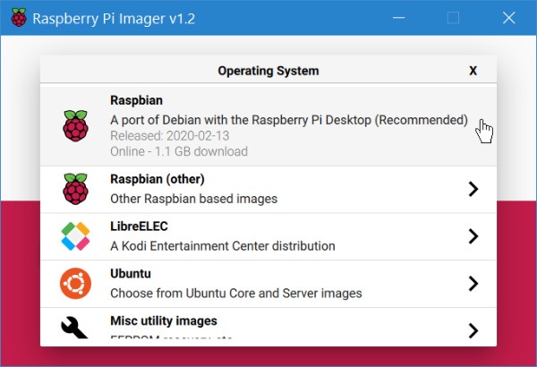 Raspberry PI Imager Seleccionar sistema operativo
