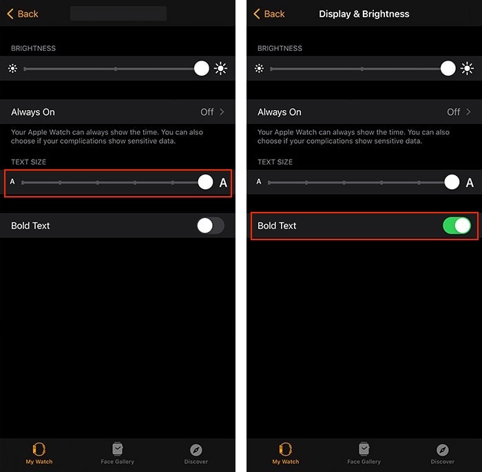 Control deslizante de tamaño de texto ajustable de Apple Watch en Iphone