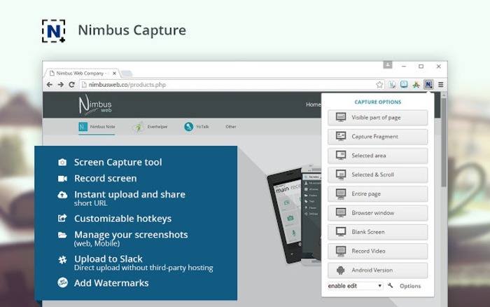 Tome una captura de pantalla de la extensión Chromebook Nimbus
