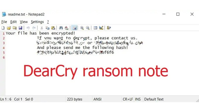 Nota de rescate del ransomware DearCry