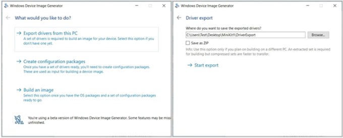 Vista de la herramienta generadora de imágenes de dispositivos de Windows 10X