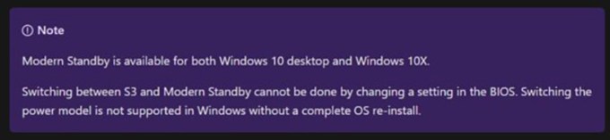 Funciones de espera modernas de Windows 10X