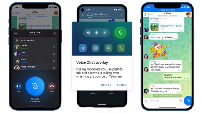Nuevas características de los chats de voz en la aplicación Telegram