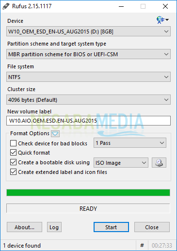 Flashdisk está listo para ser utilizado para la instalación de Windows 10