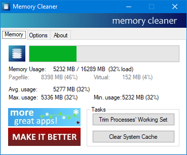 Aplicación RAM Cleaner para PC con Windows