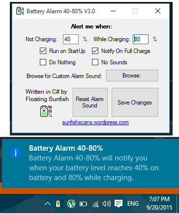 Alarma de batería 40-80%