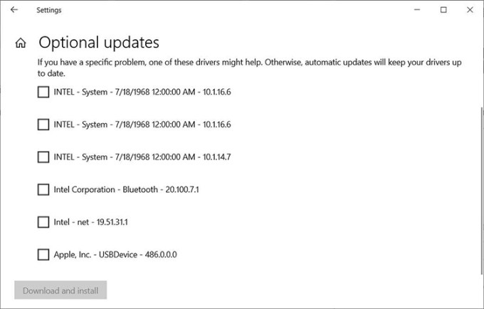 Actualización opcional del controlador de Windows 10