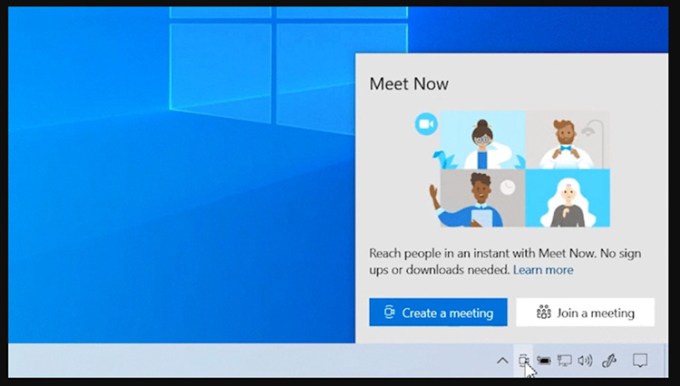 Barra de tareas de Skype Meet Now