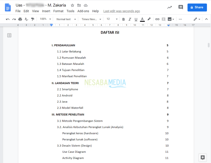 Creación de una tabla de contenido Google Docs 7