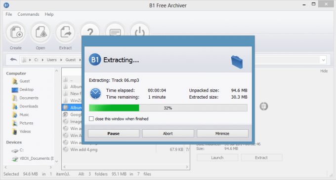 Aplicación de extracción de archivos RAR / ZIP en una computadora portátil con Windows