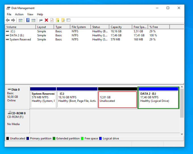 Adición de capacidad de partición C en Windows 5