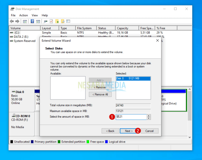 Adición de capacidad de partición C en Windows 8