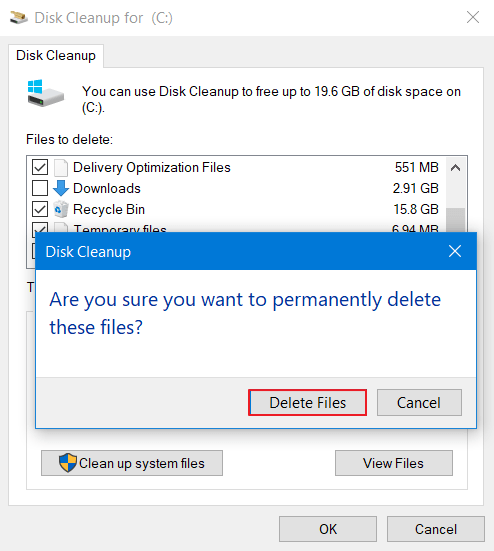 simplemente seleccione Eliminar archivos