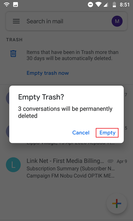 Eliminar correos electrónicos enviados Android 6