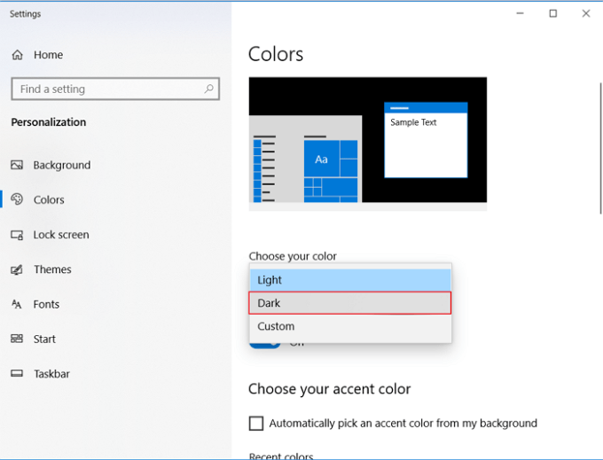 Cambiar el tema oscuro en Windows 3