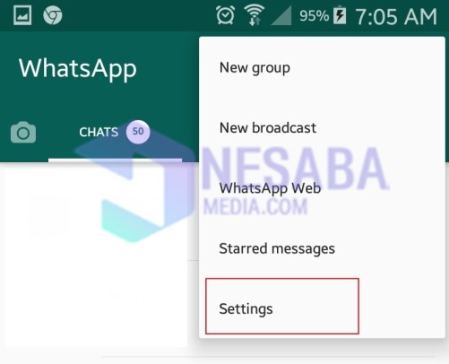 Menú de configuración de WhatsApp