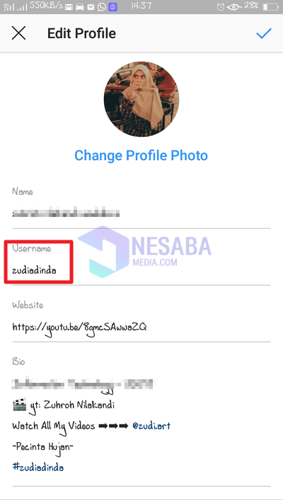 Cómo cambiar el nombre de usuario de Instagram en un teléfono Android
