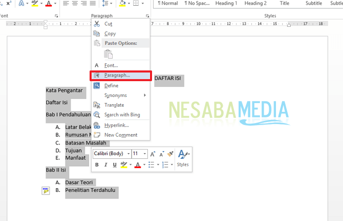 cómo hacer punto de tabla de contenido en Microsoft Word
