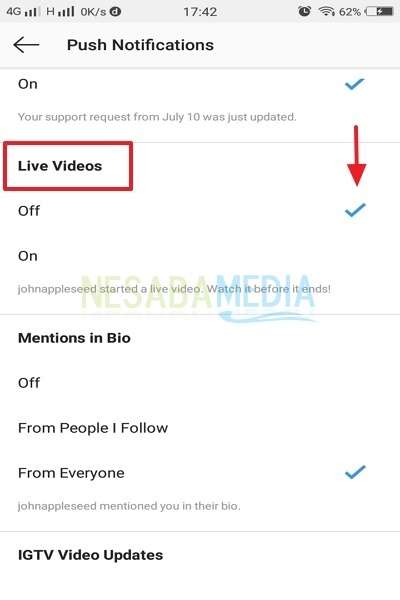 Cómo desactivar las notificaciones de video en vivo en Instagram