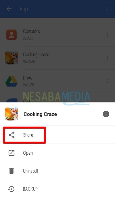 seleccione el menú Compartir o Compartir