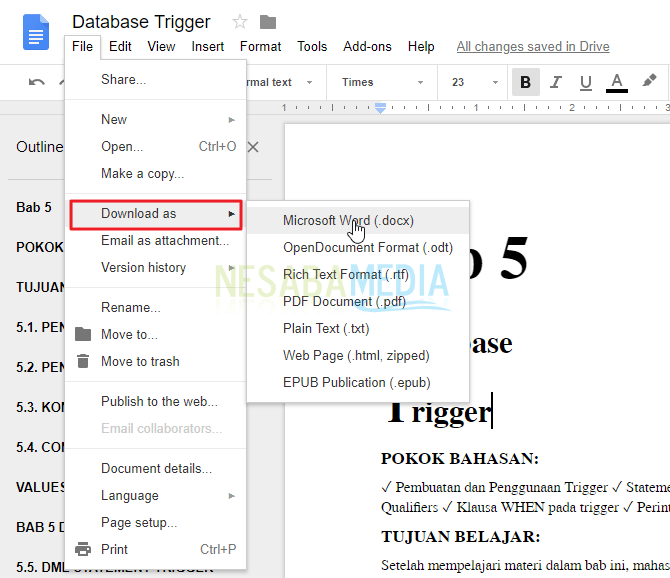 haga clic en Microsoft Word (.docx)