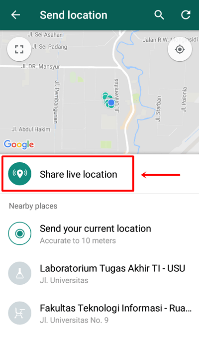 Paso 6: seleccione Compartir ubicación en vivo