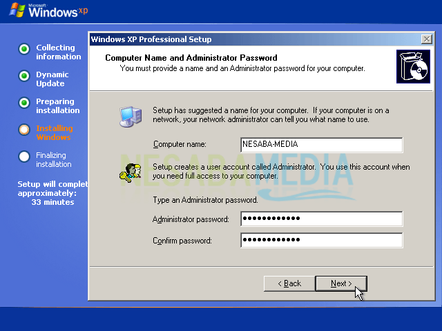 ingrese la contraseña para la clave de producto windows xp