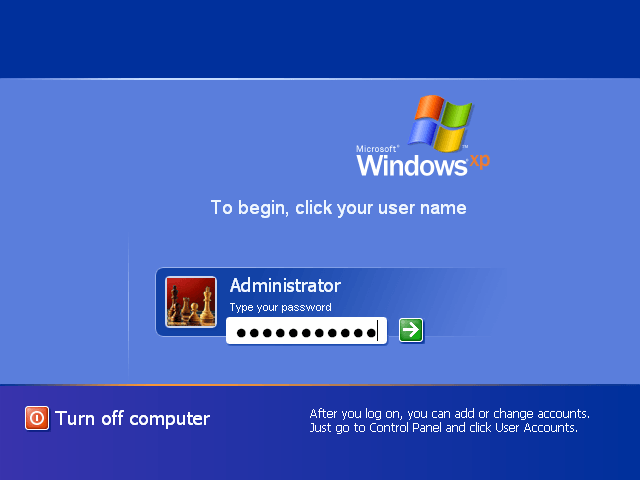 ingrese la contraseña de administrador para ingresar en el escritorio de Windows XP
