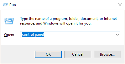 panel de control a través de Windows ejecutar
