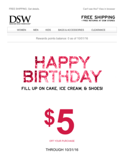 Correo electrónico de cumpleaños de DSW