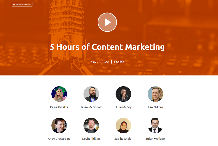 seminario web de 5 horas de semrush sobre marketing de contenidos