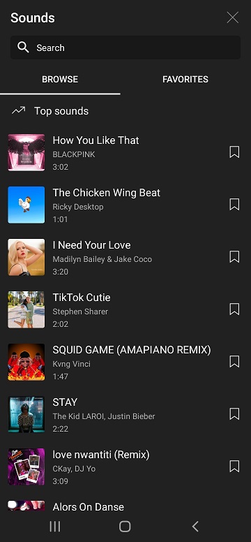 Cortos de YouTube Agregar pantalla de música