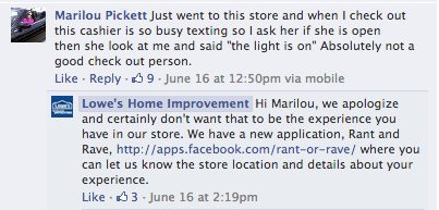 Comentario de mejoras para el hogar de Lowe's en Facebook