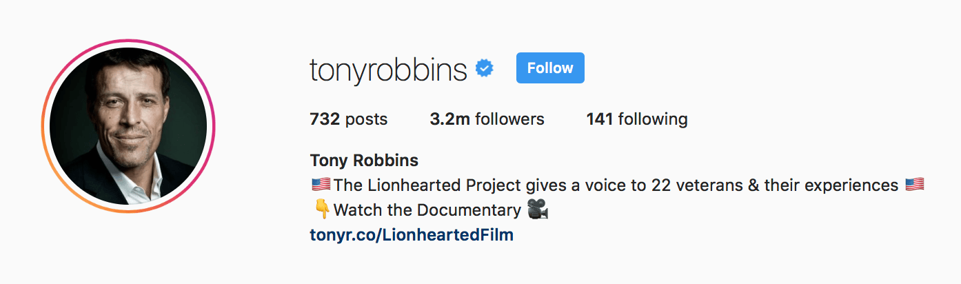 biografía de instagram de tony robbins