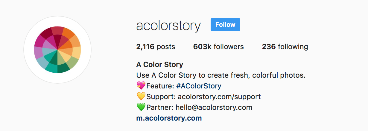 una historia de color instagram bio