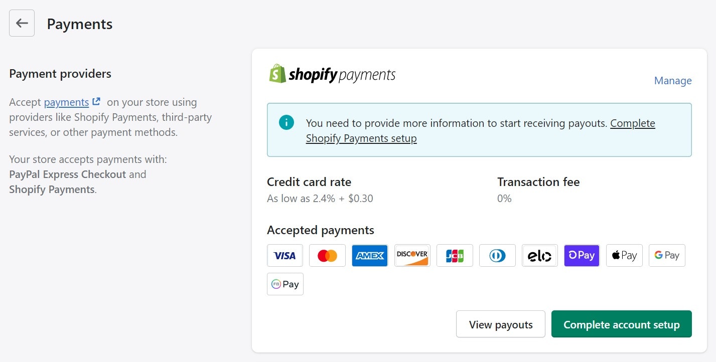 configurar pagos de shopify