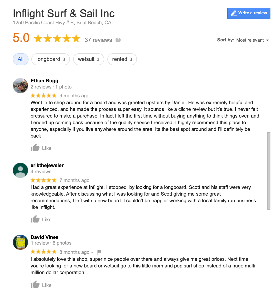 Ayude a las pequeñas empresas: Reseñas de la tienda de surf a bordo