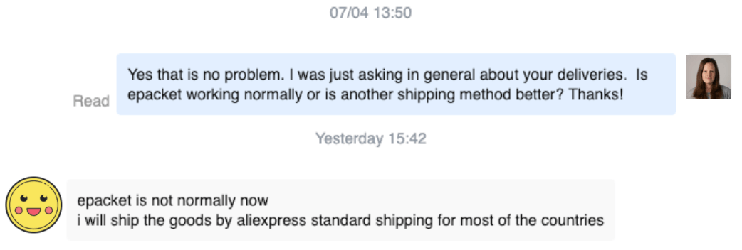 Comunicación con el proveedor de AliExpress