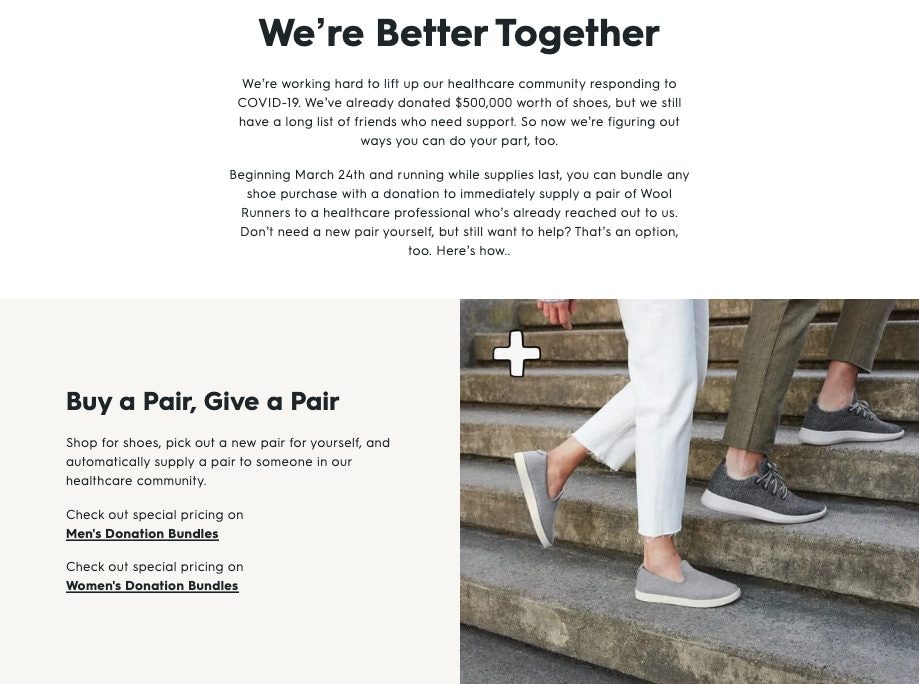 Página de producto de All Birds 'We're Better Together'