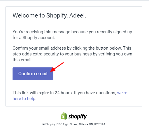 confirmar el correo electrónico de shopify