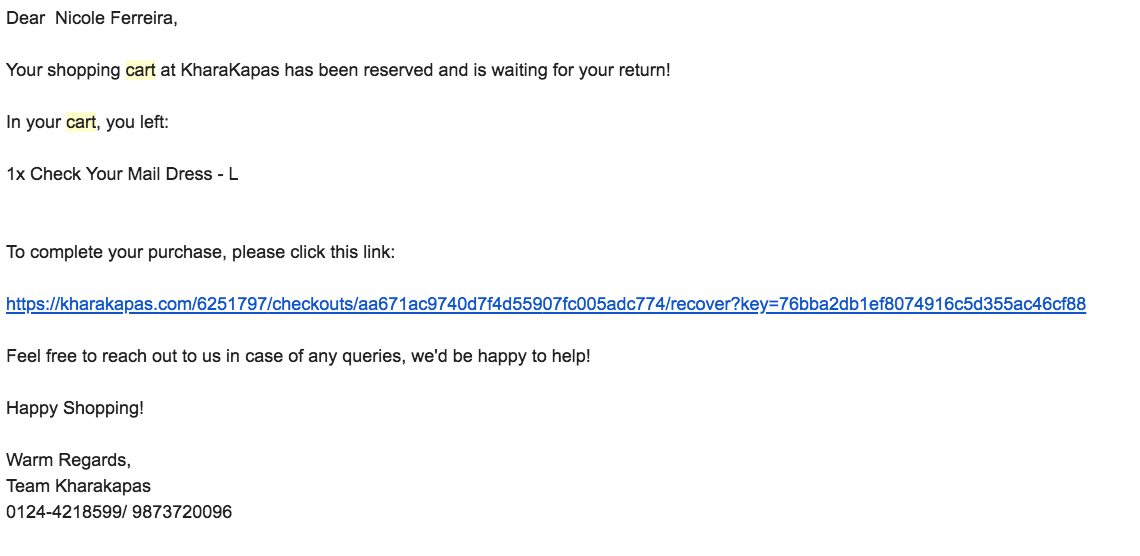 email de carrito abandonado